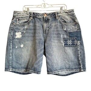 Dear John Shorts Womens Sz 33 Madison Girlfriend Patchwork Blue Denim Distressed